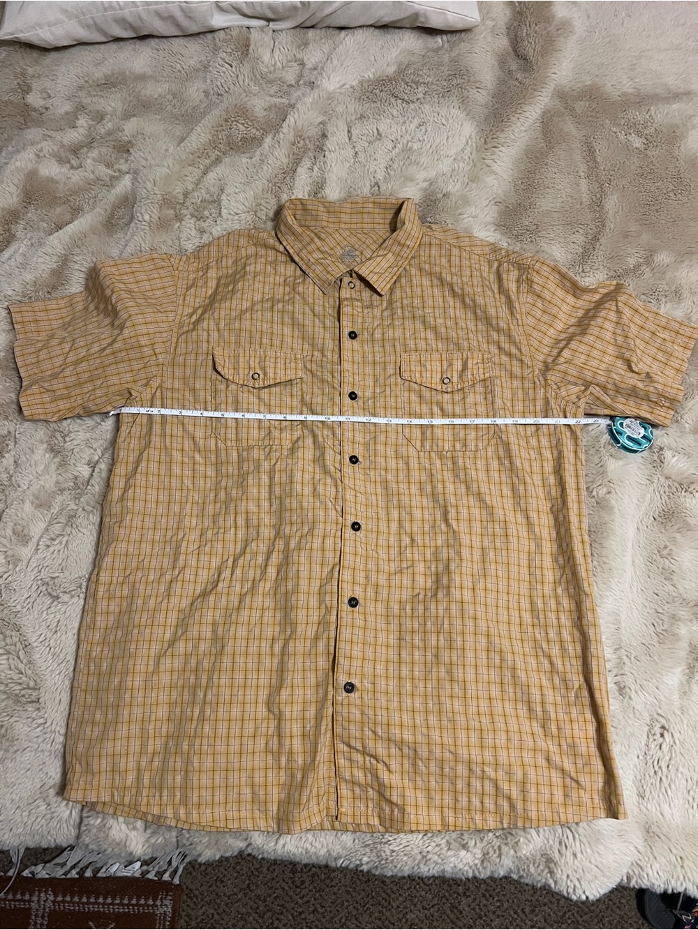 Men's LG ZOIC Short-Sleeve Plaid Button-Down Mountain Biking Shirt in Mustard